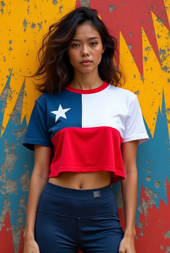 Chilean croptop t-shirt with Chilean flag print Inspired by the Brazilian crop top. With the drawing of an earthquake