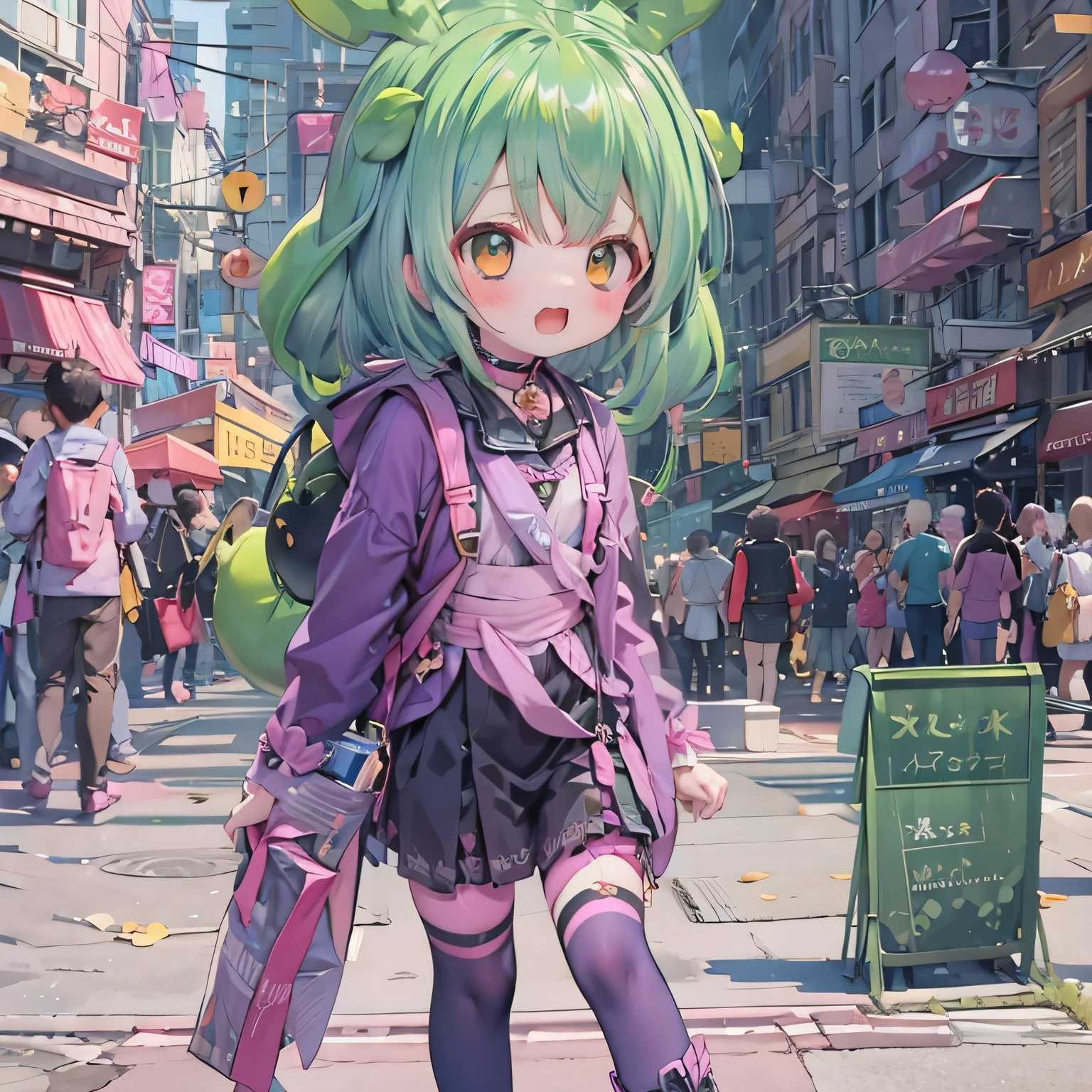 Cheeky Green Haired Zundamon(((((In the form of a child)))))Walking around the city、a bit,