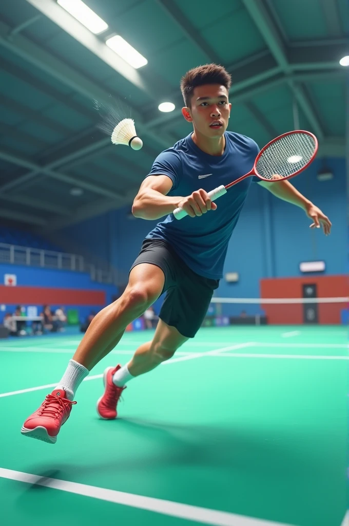 A man playing badminton