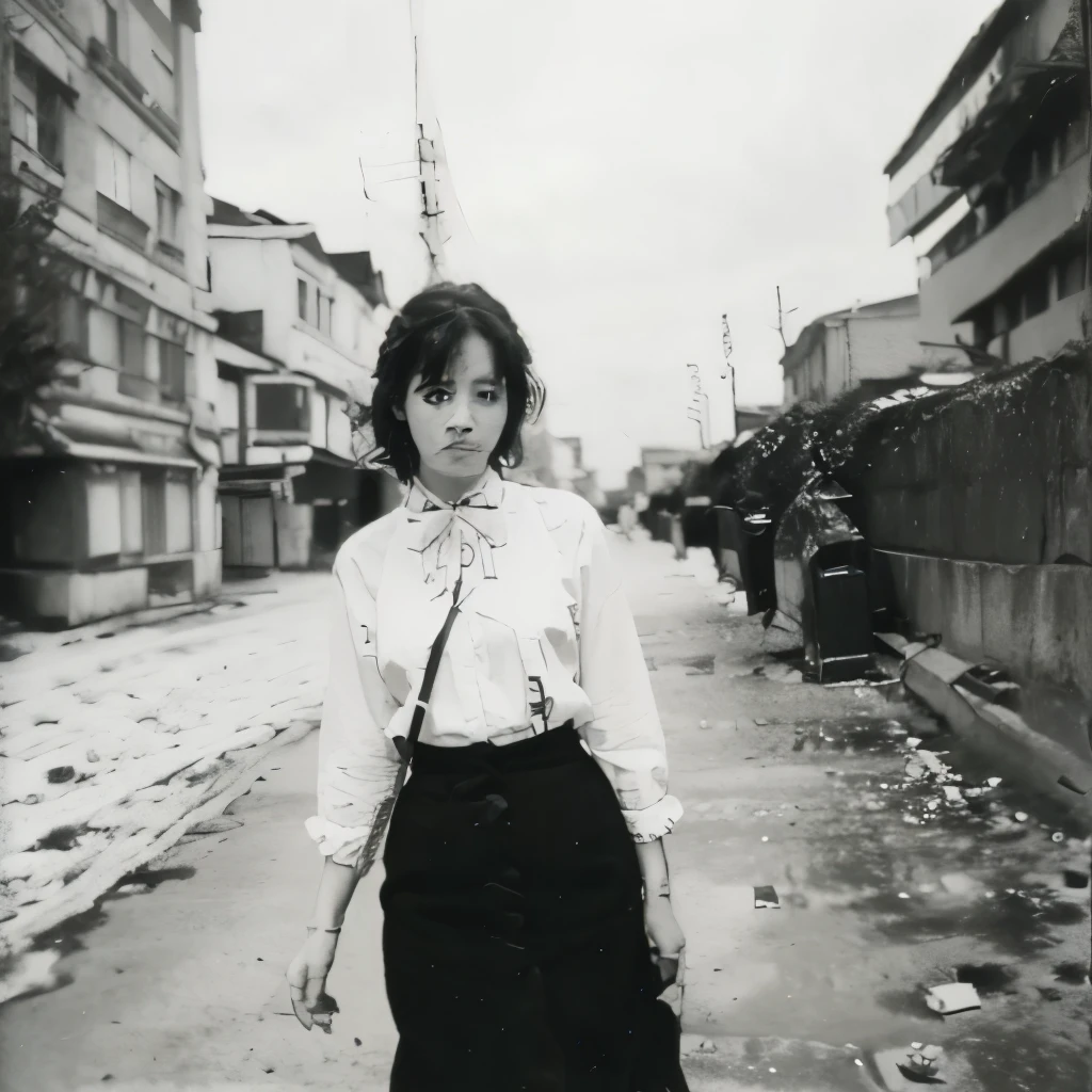 Black and white photography、Young woman photographed on the street