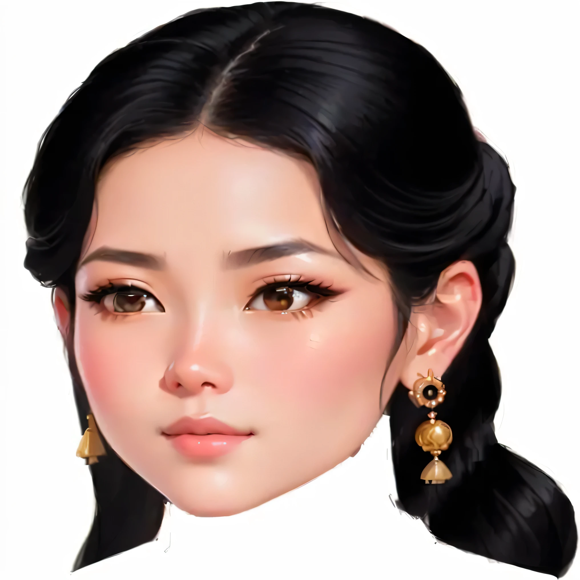 a close up of a woman wearing a necklace and earrings, detailed face of a asian girl, south east asian with round face, in the art style of bowater, cartoon digital painting, portrait painting of a princess, realistic beautiful face, ancient asian dynasty princess, portrait of modern darna, digital cartoon painting art, chinese princess, inspired by T. K. Padmini