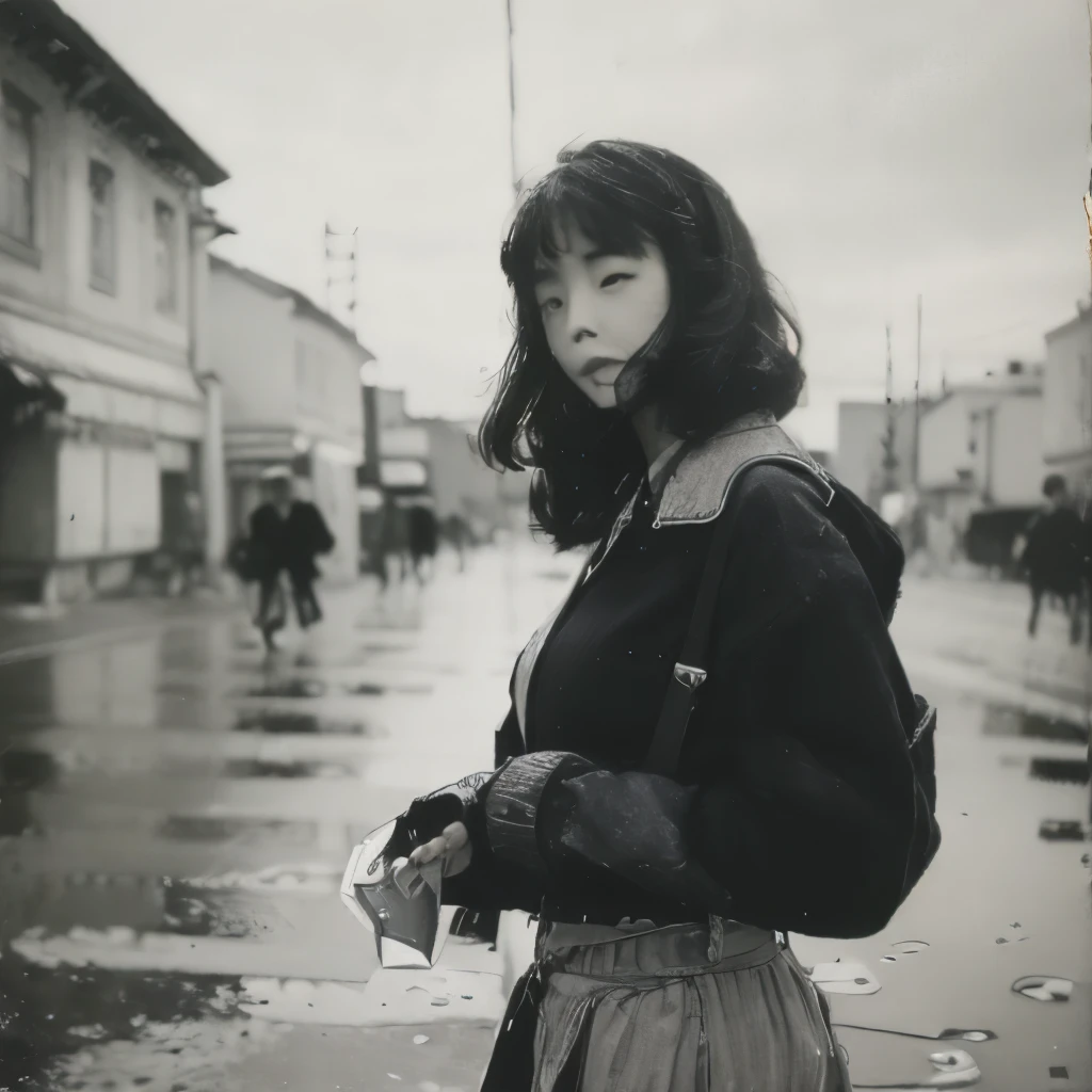 Black and white photography、Young woman photographed on the street