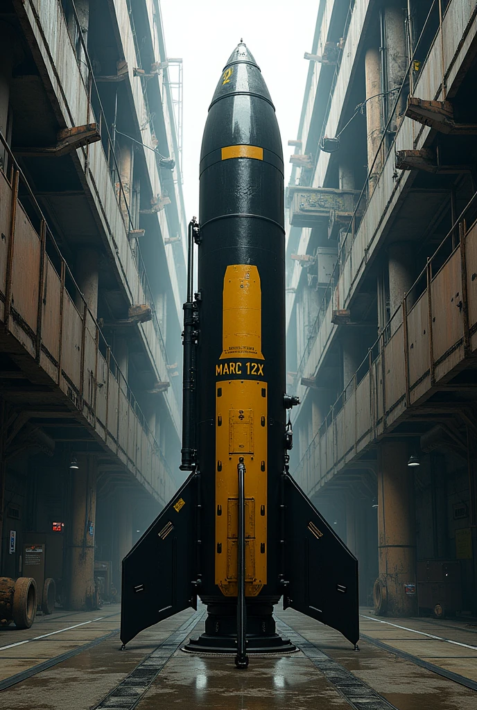 A black and yellow intercontinental nuclear missile named MARC 12X