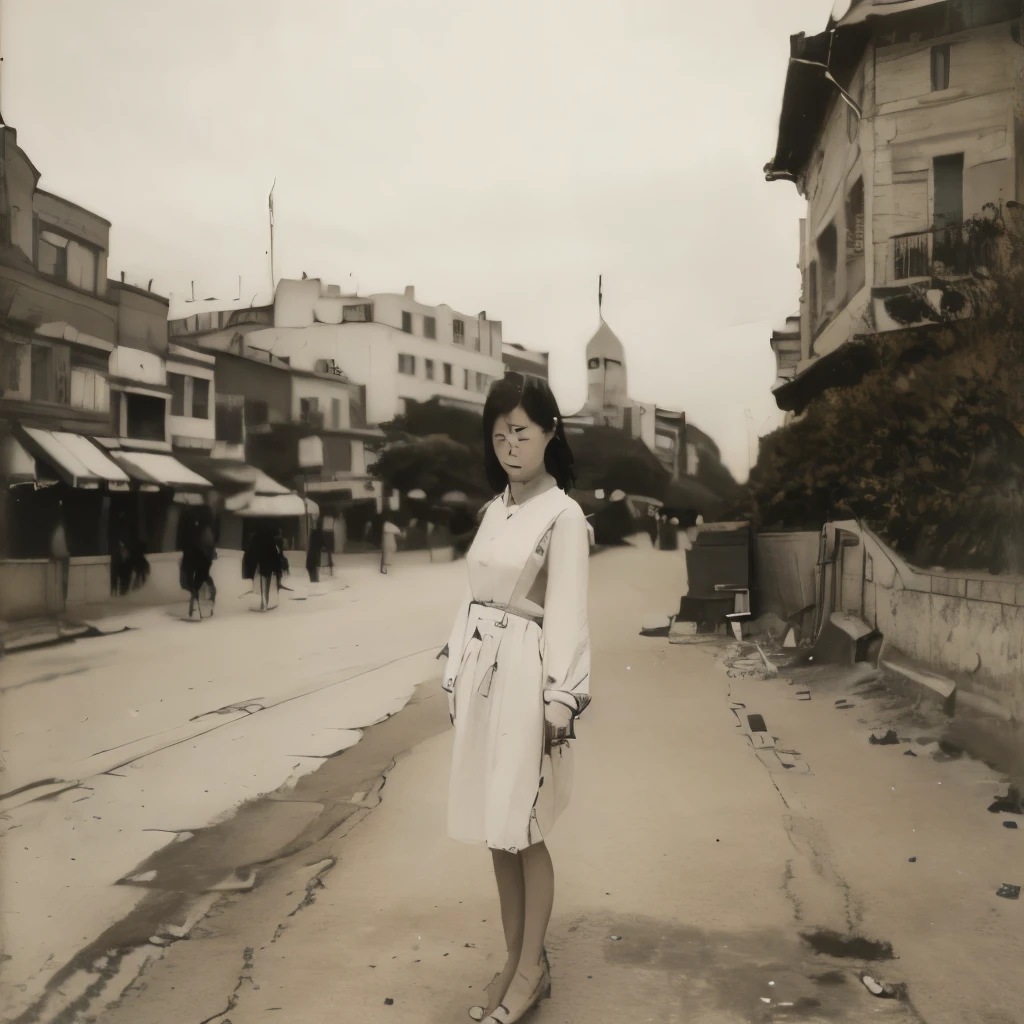 Black and white photography、Young woman photographed on the street