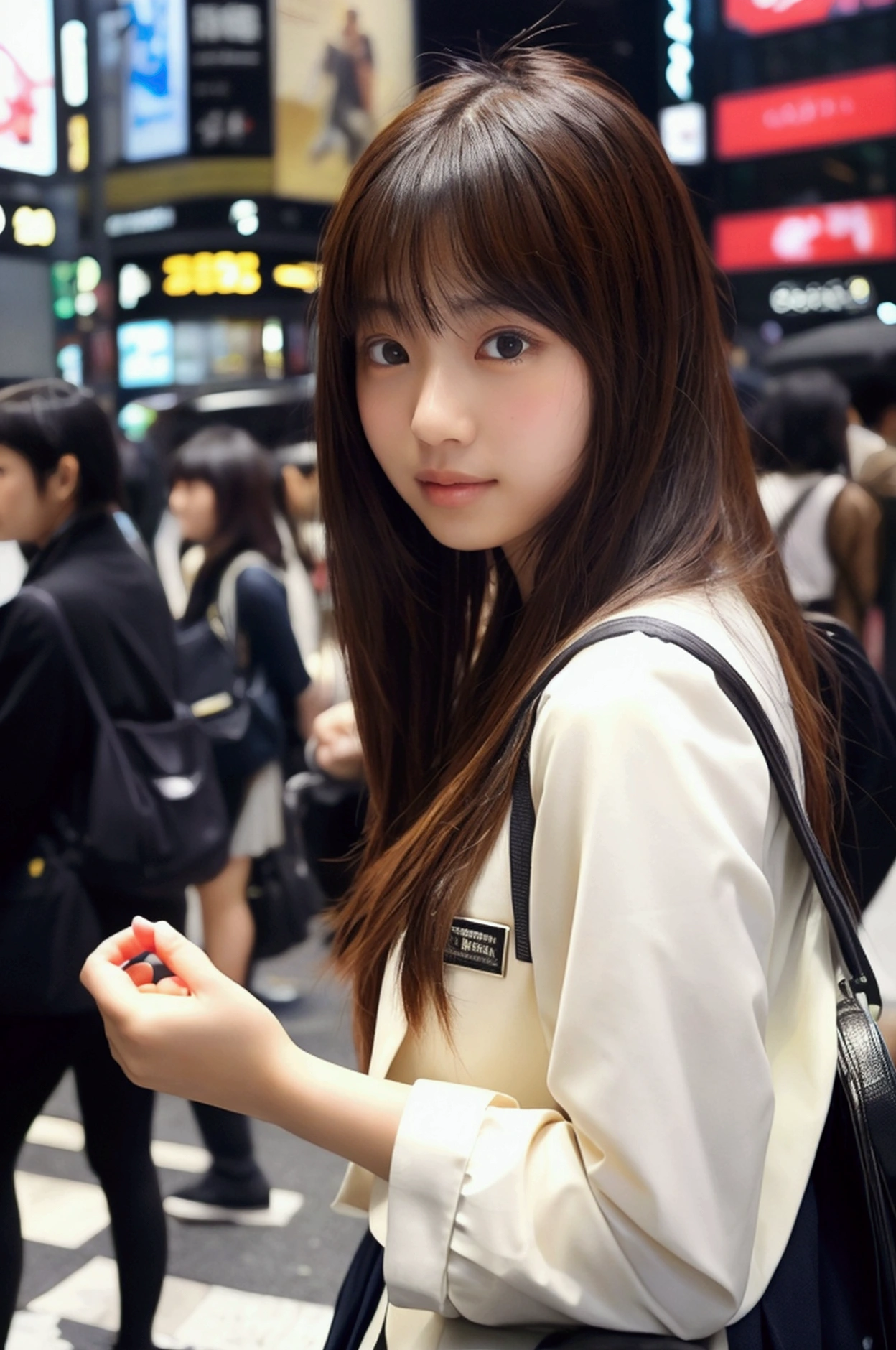Masterpiece、Highest quality、high resolution、Realistic、Japanese high school girl、Beauty、Shibuya Scramble Crossing