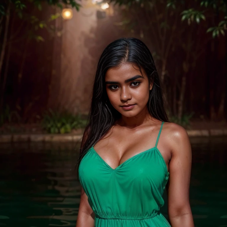 (YES NSFW). woman in a wet dress standing in a body of water, gorgeous woman, very beautiful model, teal tunic, gorgeous lady, closeup fantasy with water magic, stunning elegant pose, pale tunic, flowing dress, large breasts, cleavage, cute woman, beautiful female model, beautiful goddess, summer season, wearing a dress made of water, veridian dress, stunning woman, varied poses, (rainfall), soaked, dripping wet, sunlight. Ultra photoreal shot. High details, Backlit. Diffuse lights. Viewed from afar. Dutch angle.