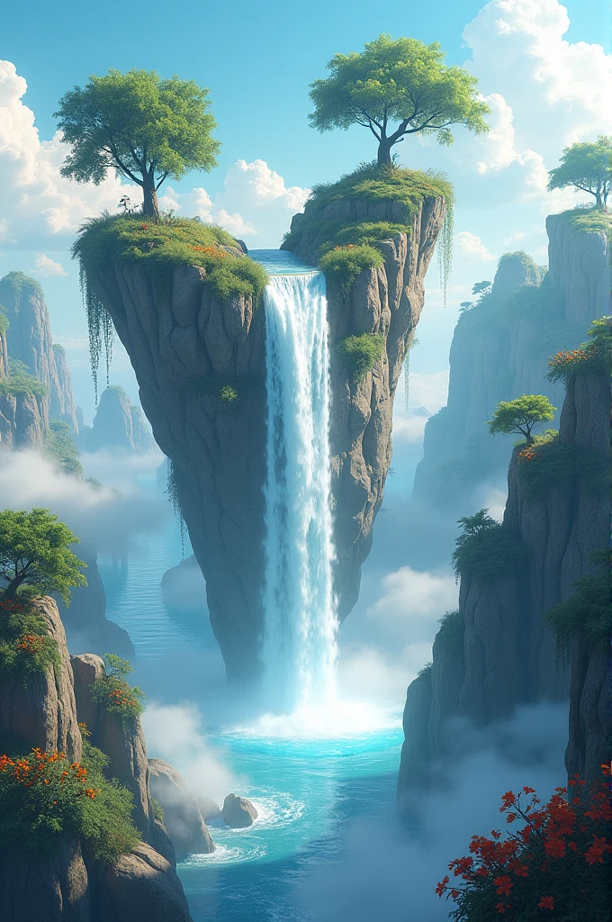 Beautiful flaoting islands with waterfall