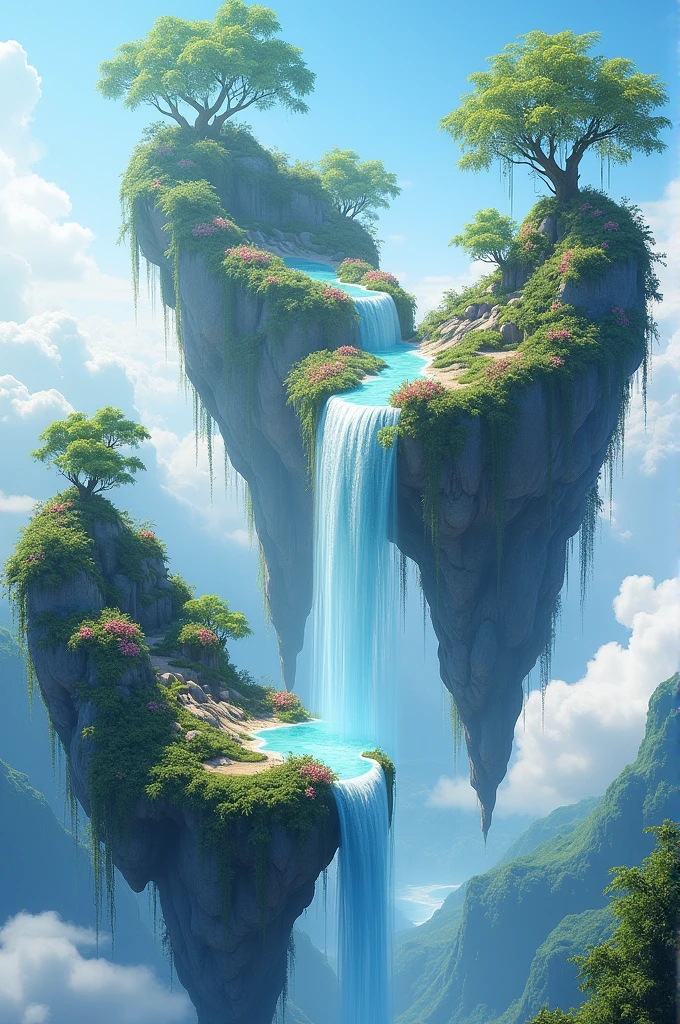 Beautiful flaoting islands with waterfall

