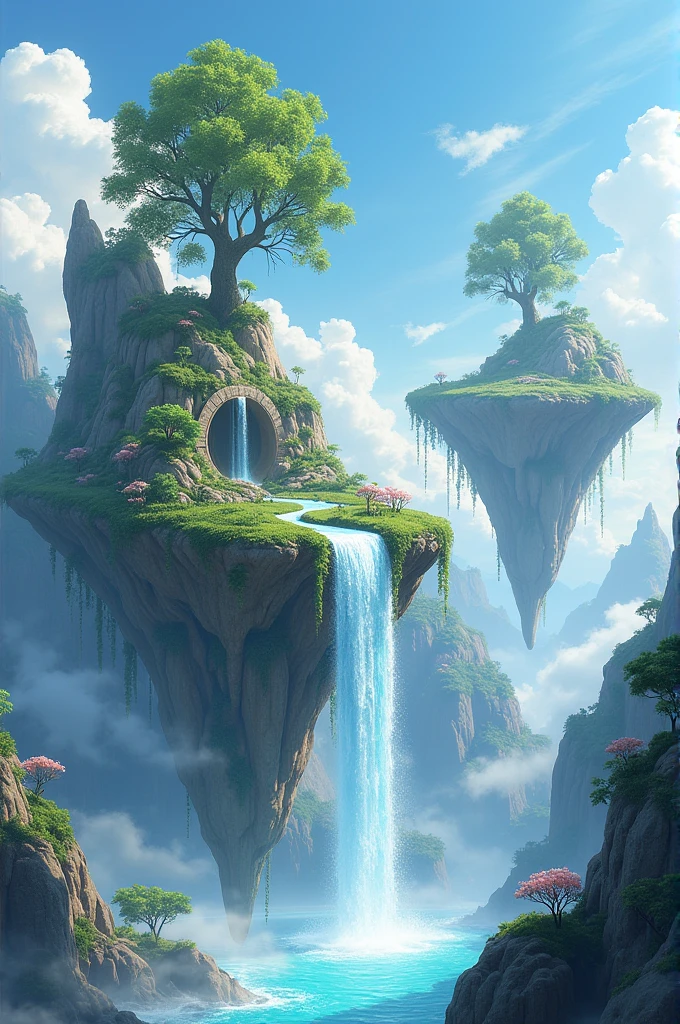 Beautiful flaoting islands with waterfall