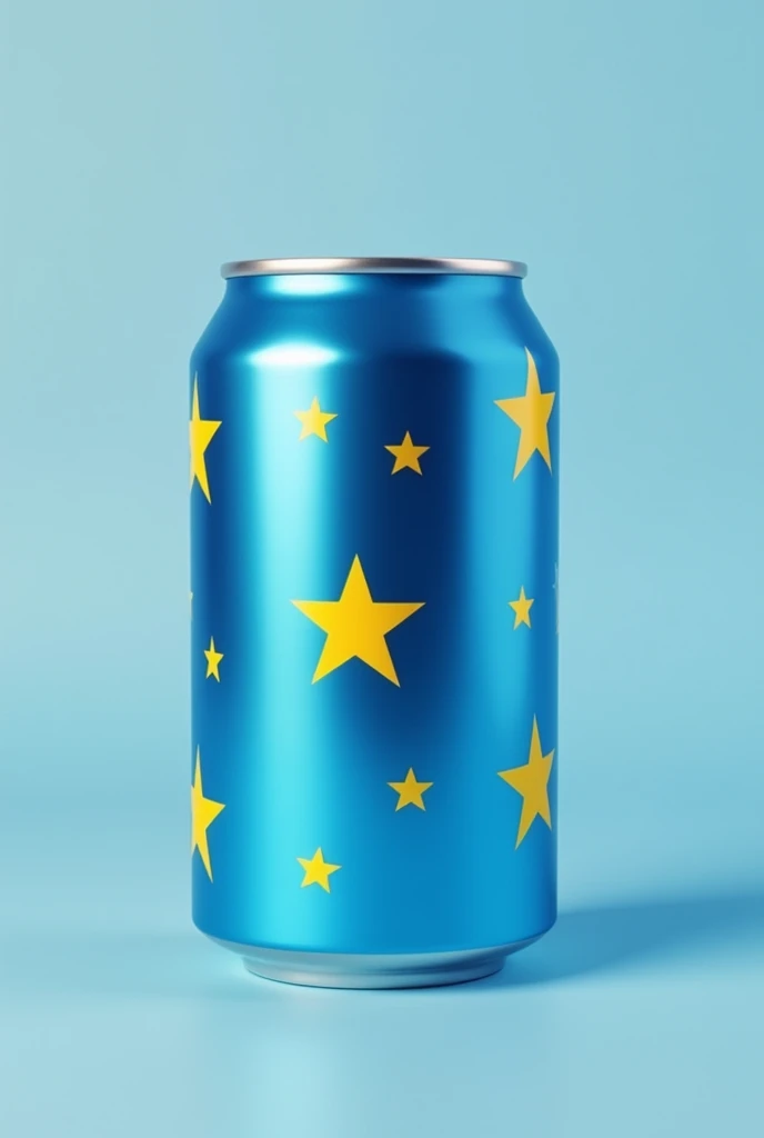 square shaped aluminum can with a blue background and yellow stars
