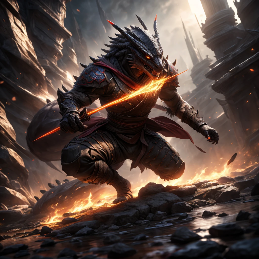 a ninja assassin with dual blades fighting a giant ant monster in a fantasy world, hyperrealistic, 4k, photorealistic, extremely detailed, highly detailed, intricate details, dynamic action pose, dramatic lighting, cinematic composition, moody atmosphere, vibrant colors, (best quality,4k,8k,highres,masterpiece:1.2),ultra-detailed,(realistic,photorealistic,photo-realistic:1.37),studio lighting,physically-based rendering,professional,vivid colors,bokeh