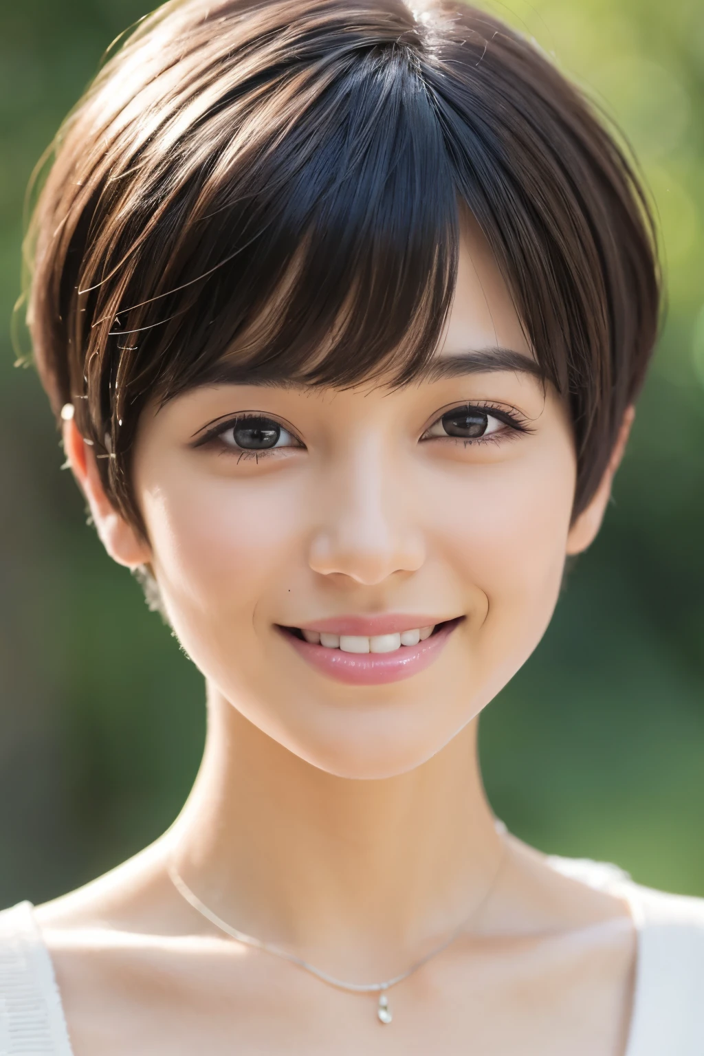 One person, Gaze, smile, Pixie Cut