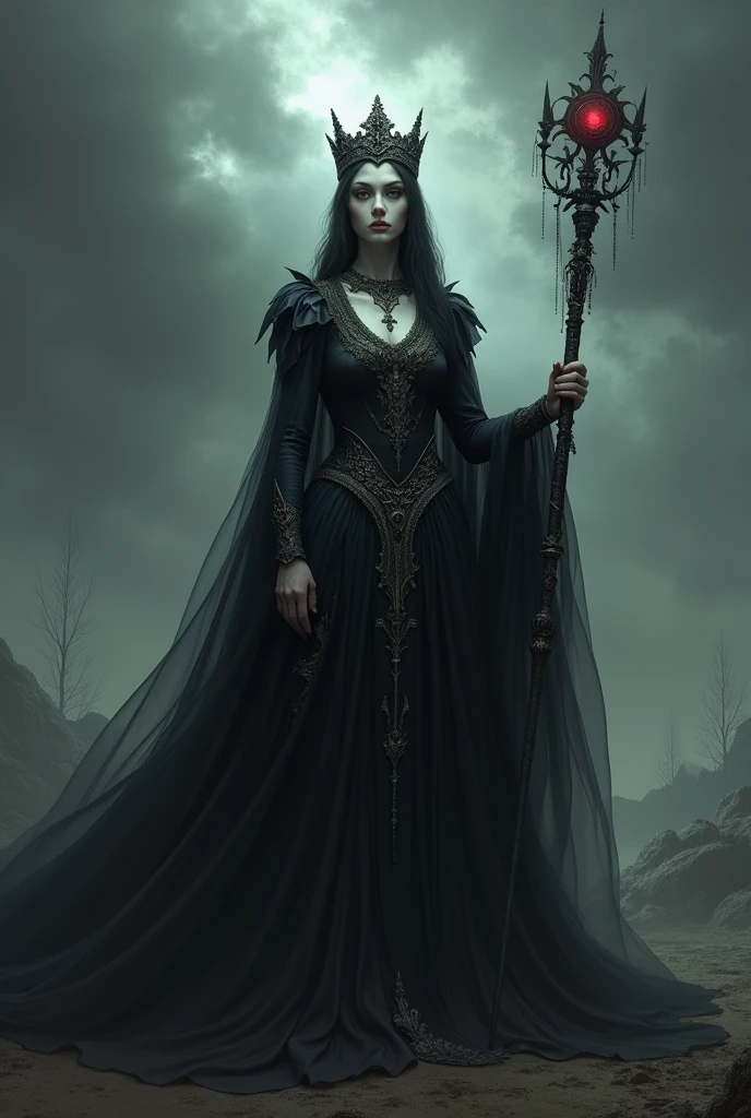 Make a princess with a black and evil dress.