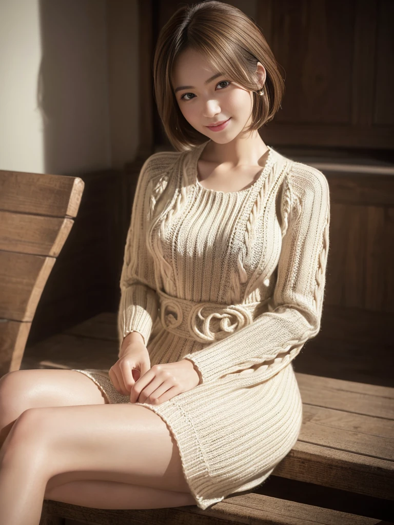 (masterpiece, Highest quality, Very detailed, Best Shadow:1.2), High resolution, ((Cinematic Light)), Hyper Detail, Dramatic Light, Intricate details, Dynamic Angle, (Very detailed CG ユニティ 8k 壁紙:1.2), Shyness,
((masterpiece)), (Very detailed), (Very detailedUnity 8k壁紙), (Realistic Skin), (Realistic photos, Realistic, Photorealistic), Beautiful Japanese Women, (Knit dress:1.4), Beautiful Hair,Brown Hair, short hair,Beautiful Face, Delicate and beautiful eyes, smile,Beautiful feet, See through,Cowboy Shot
