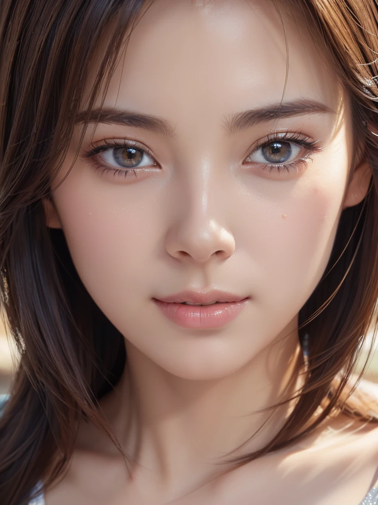 ((Highest quality)),(超High resolution),(Very detailed),(Detailed Description),((The best CG)),(masterpiece),Very detailedなアート、(Highest quality、8k、32K、masterpiece)、(Realistic)、(Realistic:1.2)、(High resolution)、Very detailed, (Close-up face:1.6), Very beautiful face and eyes, Big eyes, 1 female、Tight waist、Delicate body、(Highest quality、Attention to detail、Rich skin detail)、(Highest quality、8k、Oil paints:1.2)、Very detailed、(Realistic、Realistic:1.37)、Bright colors