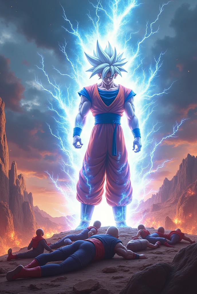 Goku Ultra Instinct fights the Avengers, Goku wins and all the Avengers lose at Goku&#39;s feet.