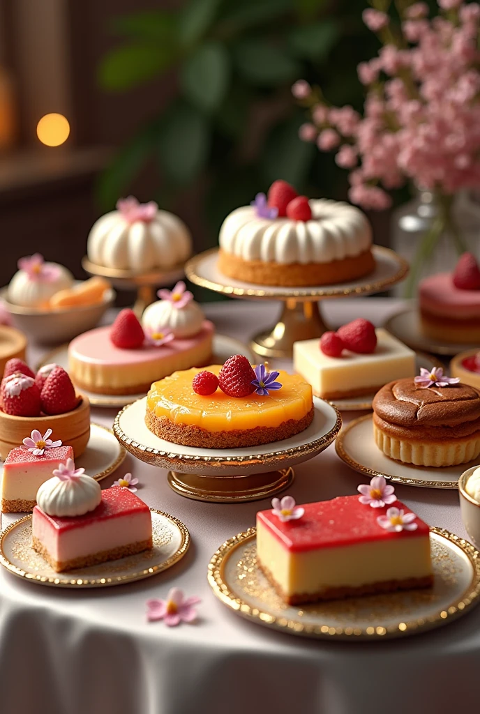 a table set with various sweets and desserts