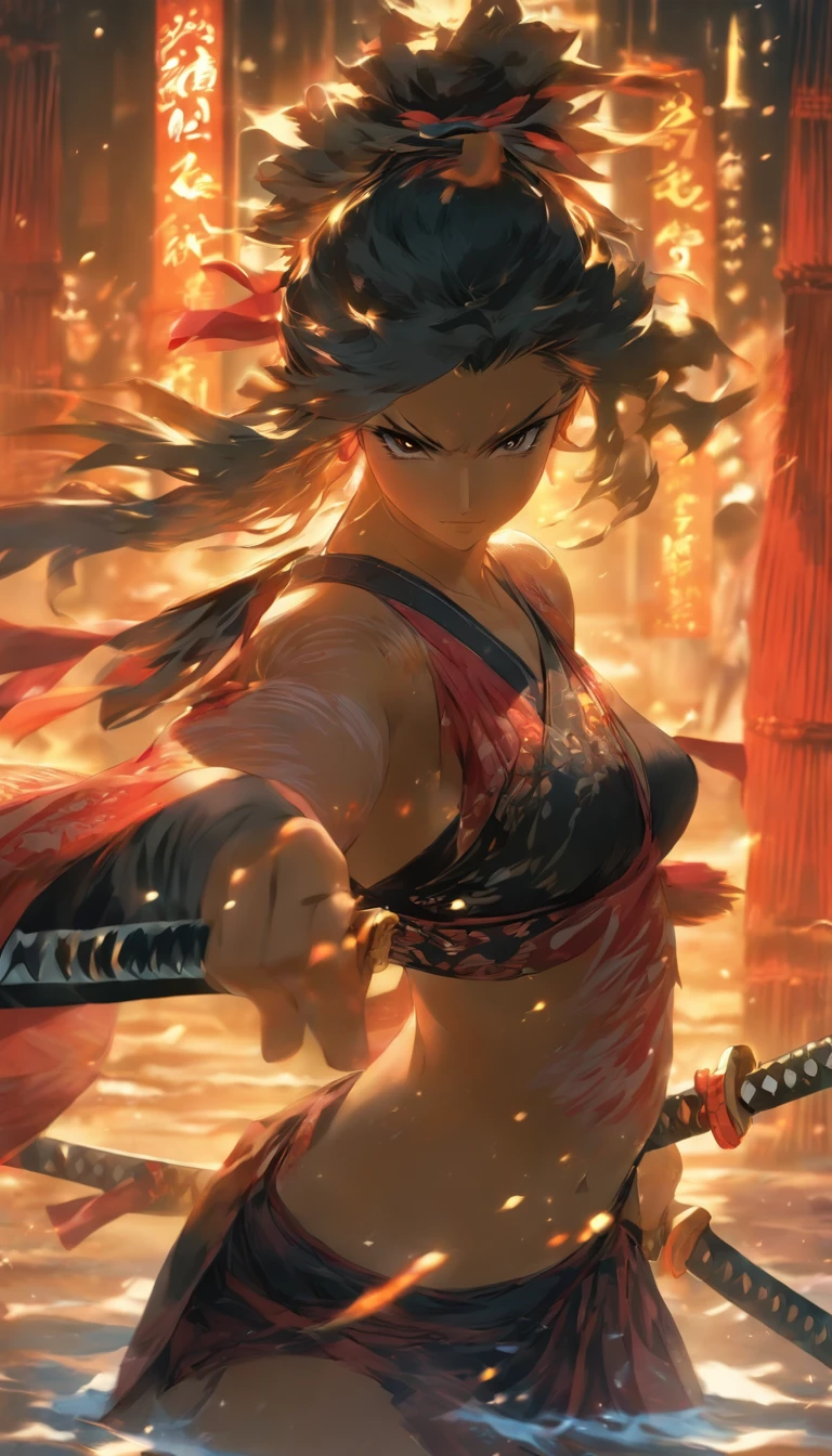Samurai Swordsman woman In underwear Full body sexy underwear Full body sexy Black underwear Full body sexy ビキニ