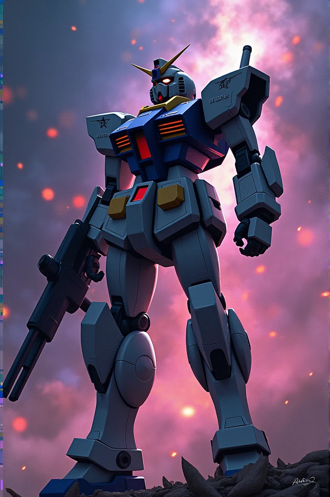 (Highest quality), Highest qualityのイラスト,Ryo Yasuhiko Japanese style illustration,future, Mobile Suit, zaku, smoke, mechanical, Digital Sculpture, 超High resolution, Absurd, Deep shine effect, High resolution, Particles of light, Cinema Lighting, Depth of written boundary,Flare,universe space