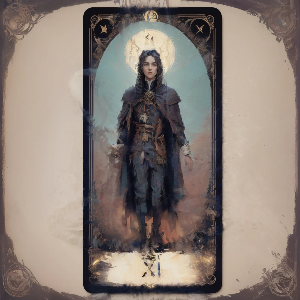 arafed image of a tarot card with a man dressed in a cloak and cape, tarot design, tarot card design, Symmetrical Tarot illustration, high detail + tarot card, tarot card style, tarot card art, Arcana of the Tarot, death tarot card, The Art of Tarot, old-fashioned tarot card, Tarot of Death, the magician tarot card, tarot card, tarot card layout