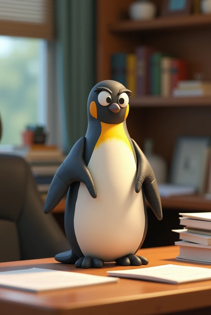 Make a playdough penguin (estilo stop motion), he is in his office presenting the anatomy of a penguin and where the mitochondria are located. 