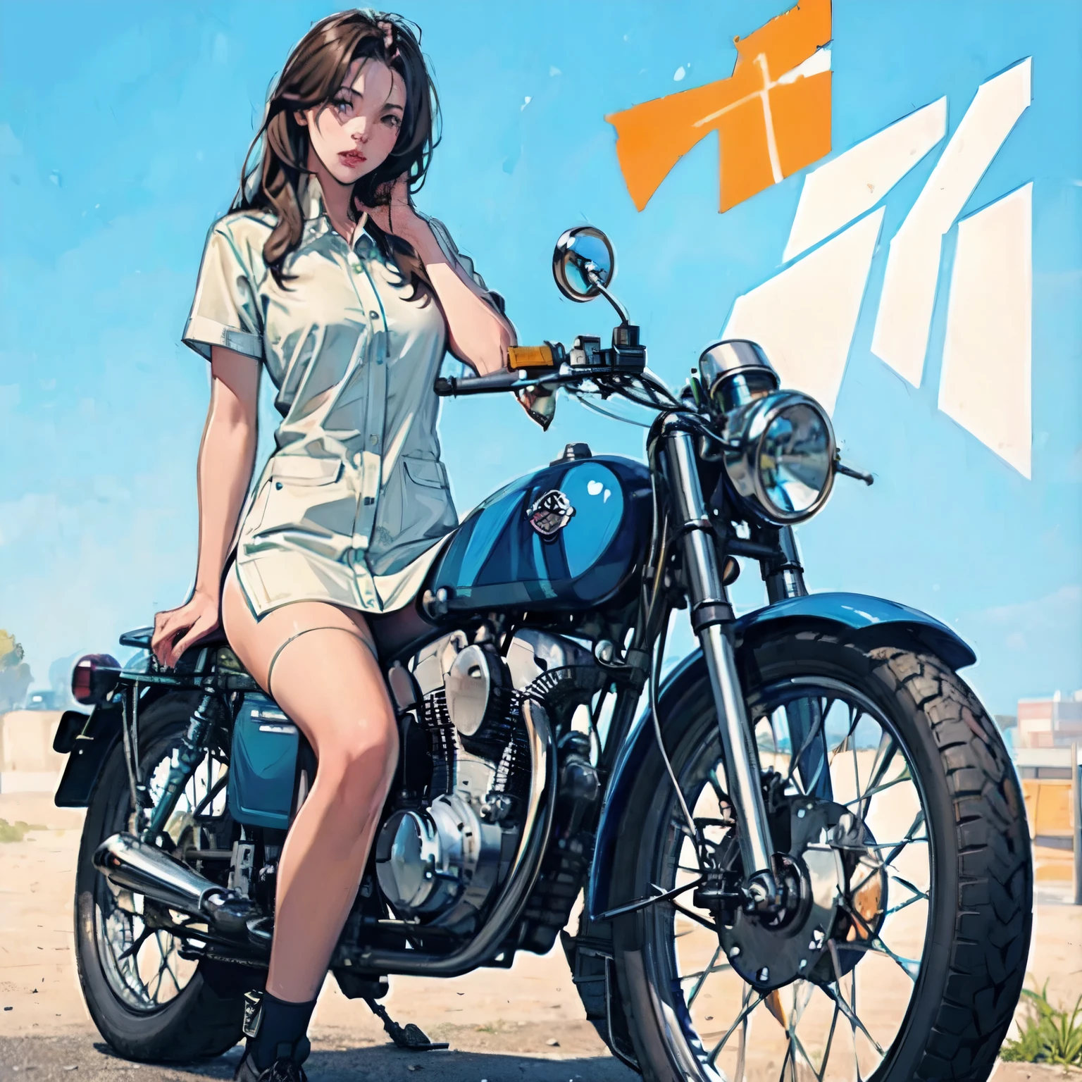 (masterpiece, Highest quality:1.2), A girl straddles a bike, alone, 