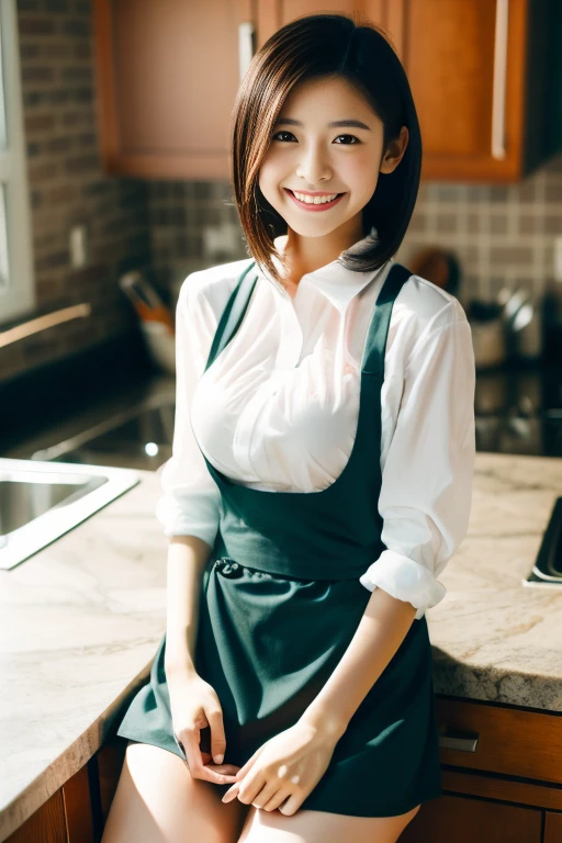 Highest quality, Aster Piece, 8K, Ultra-high resolution, (Photorealistic:1.4), One Girl, Beautiful expression, Symmetrical eyes, Skinny Japanese woman, 30 years old, Small breasts, Narrow waist, High school uniform, Look at the viewers, (Inside the hotel:1.2), View from the front, shoulder, Absolute area(1.3), Laughter,