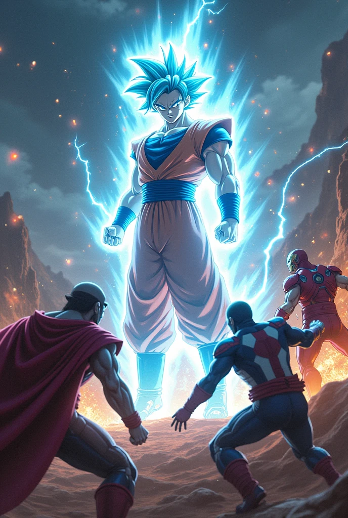 Goku Ultra Instinct fights the Avengers, Goku wins, (Thor) (Hulk) (Iron man) (Captain America) all lost to Goku.