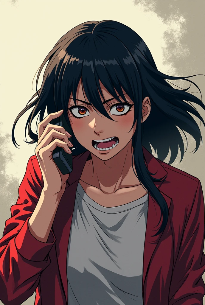 A angry anime talking in phone