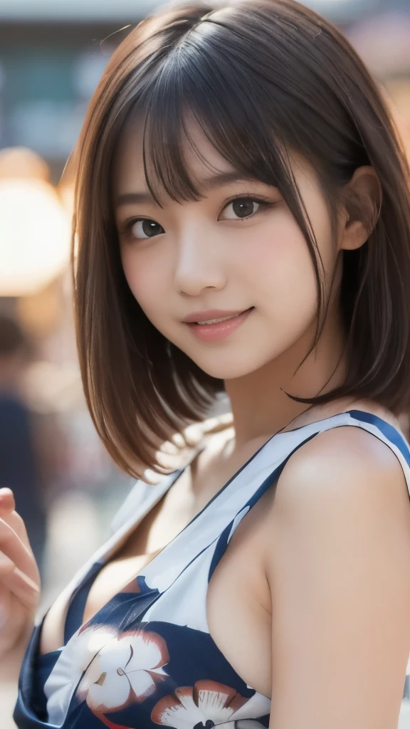 8k,Highest quality,(masterpiece:1.2),(Realistic),(Realistic:1.37),Ultra-high resolution,1 female college student,city,smile,Beautiful Eyes,Summer festival,(((Beautiful yukata))),Big Breasts,Perfect body,Perfect Fingers,Professional Lighting,gravure,Detailed face and skin texture,fine grain,RAW Photos
