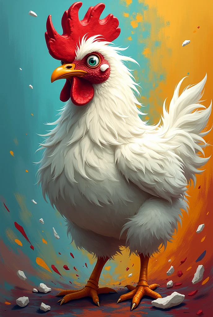 Hello, I want a crazy white chicken, crazy and disheveled in bright colors