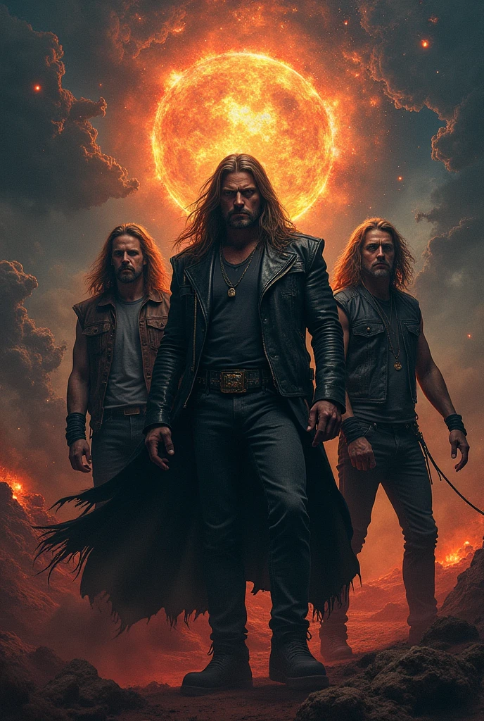 Metal music album cover: ashes to the stars. In the style of metallica, featuring the band members on the front