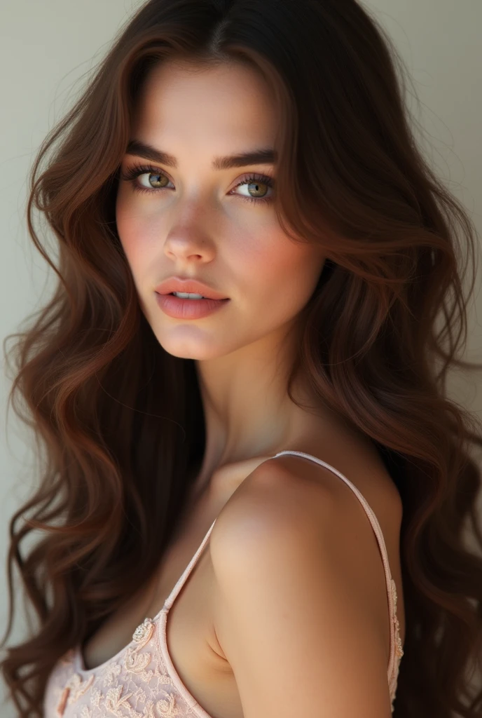 Beautiful  girl with wavy brown long hair 