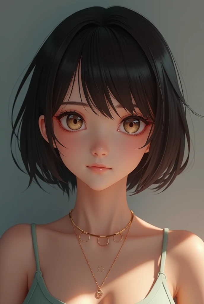 real girl with short hair and a necklace looking at the camera, a character portrait inspired by Kanō Naizen, trending on Artstation, digital art, photorealistic real girl render, 8k portrait render, smooth real cg art, badass anime 8 k, 3 d realistic, hyper realistic , stunning real face portrait, detailed digital art