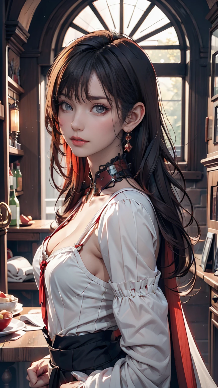 Pastel Goth AI, Fairy, Pointed Ears, Black hair mixed with red strands