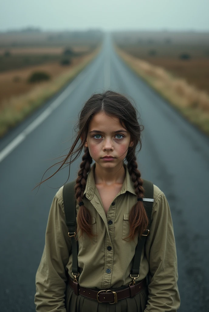 A book cover with a picture of a combination of a girl and an asphalt road