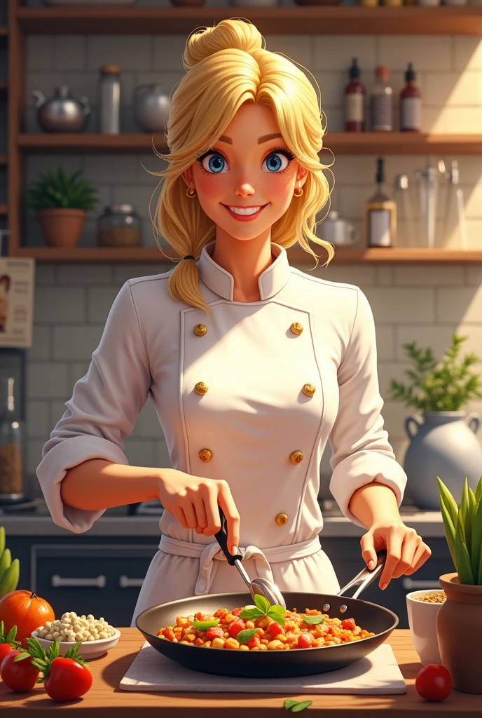Blonde cooking
