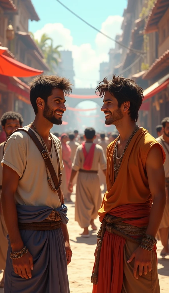 Across the street in that kingdom, in the midst of the crowd, two handsome poor young men come laughing and talking.