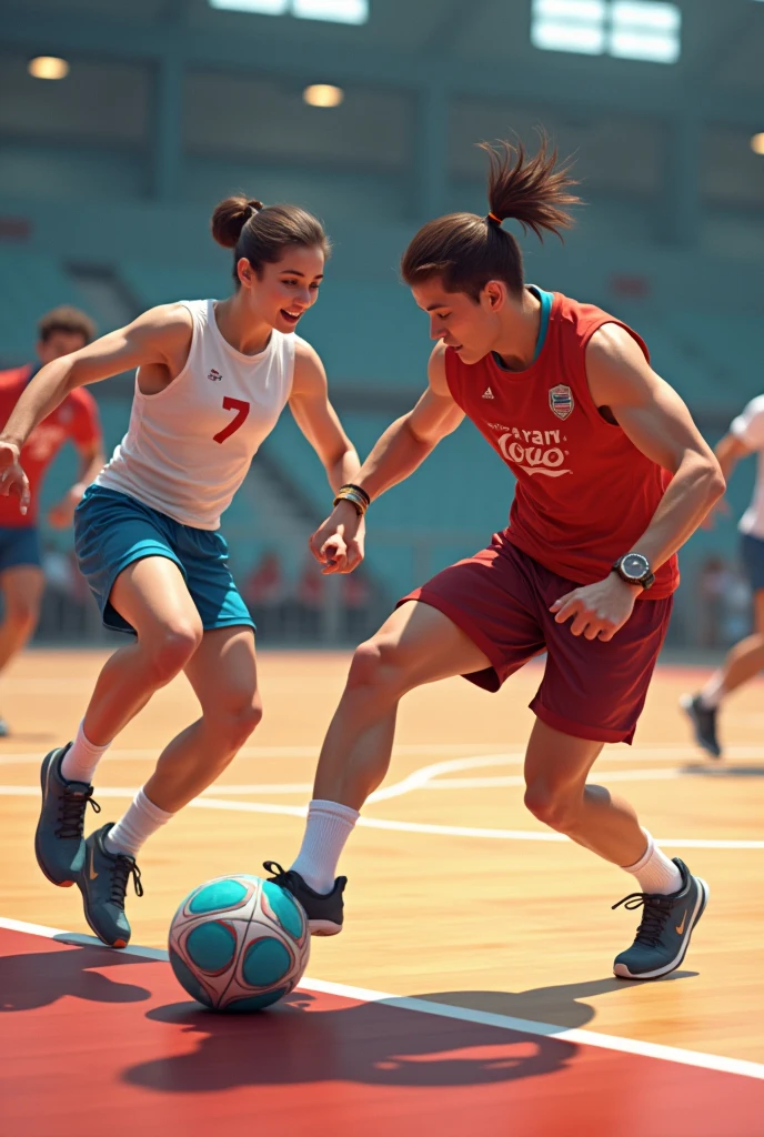 Create a dodgeball game where players kick to throw the ball, use only one ball and separate people into 2 teams