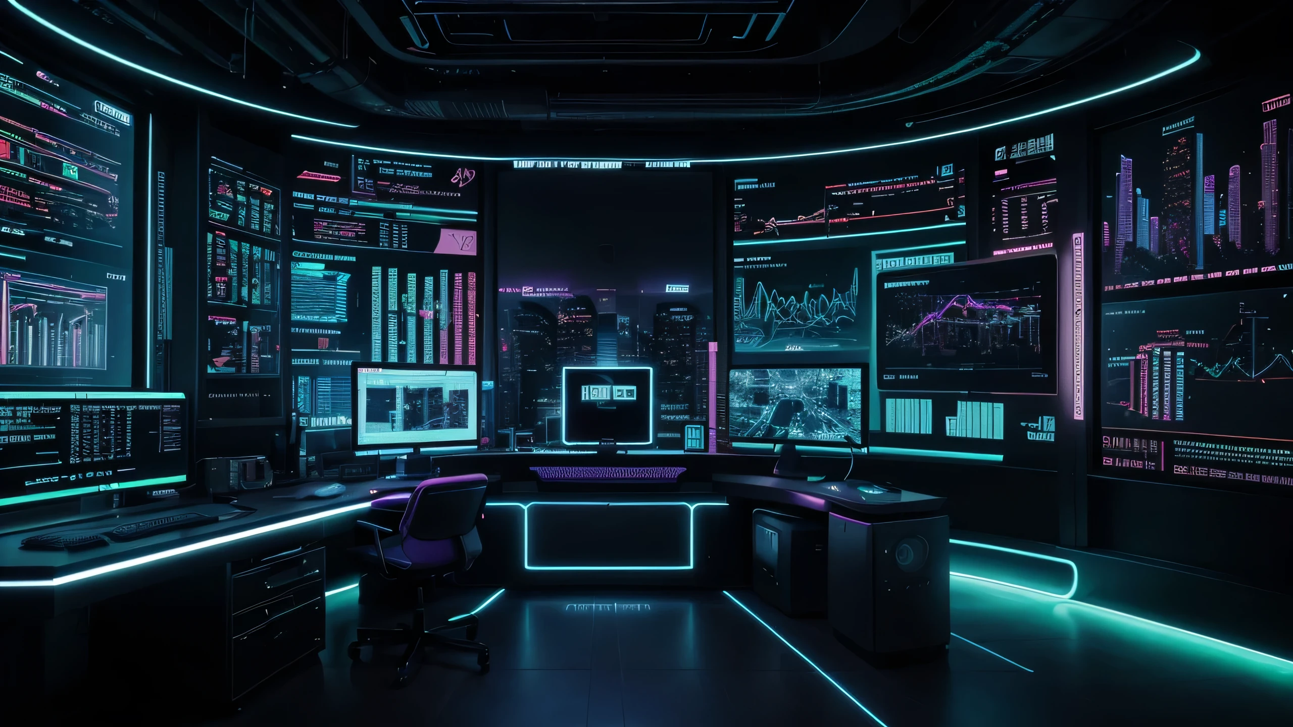 A visually engaging and functional desktop wallpaper designed with a cyberpunk and hacking theme. The background features a dark, futuristic cityscape or digital grid, with neon-lit elements and flowing data streams. Scattered throughout the wallpaper are various high-tech elements and panels that look like interactive holographic displays, terminal screens, or digital control panels. These elements are strategically placed with enough space to serve as areas where desktop icons can be neatly organized.
Some of these panels could resemble floating screens with circuit board designs, while others might look like virtual folders or data hubs, each glowing with neon accents in greens, blues, or purples. The name 'Hackerfall' is subtly integrated into the design, possibly appearing on one of the larger panels or at the top of a central hub.
The wallpaper is designed with a balance of aesthetics and practicality, ensuring that the icon placement areas are clearly defined yet seamlessly integrated into the overall cyber-themed environment. The color scheme is dominated by dark tones with vibrant highlights, giving it a sleek and immersive feel