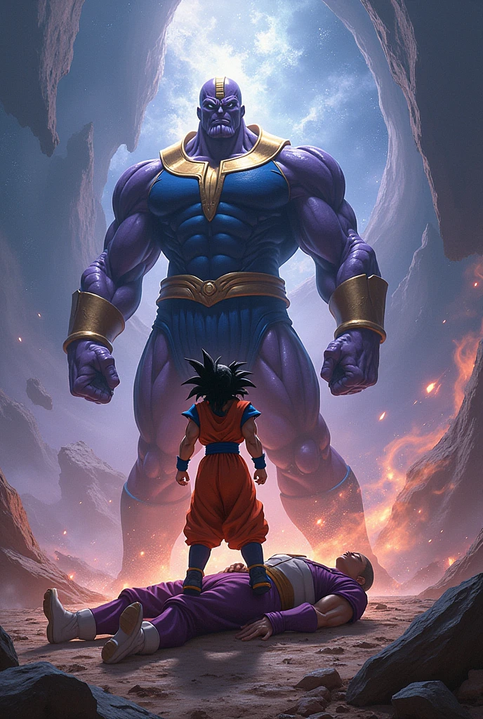 goku fighting thanos and thanos is dead