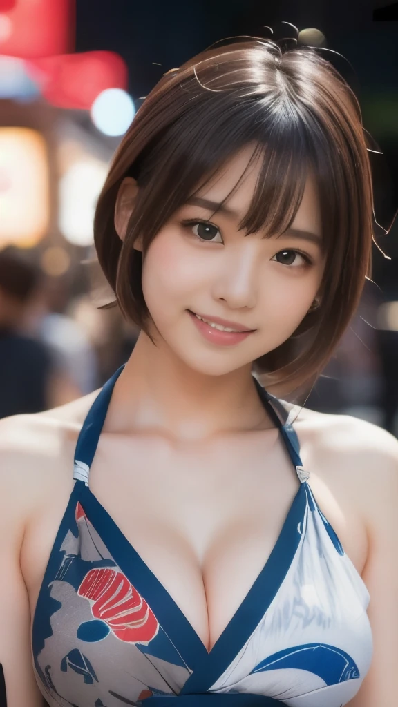 8k,Highest quality,(masterpiece:1.2),(Realistic),(Realistic:1.37),Ultra-high resolution,1 female college student,city,smile,Beautiful Eyes,Summer festival,(((Beautiful yukata))),Big Breasts,Perfect body,Perfect Fingers,Professional Lighting,gravure,Detailed face and skin texture,fine grain,RAW Photos