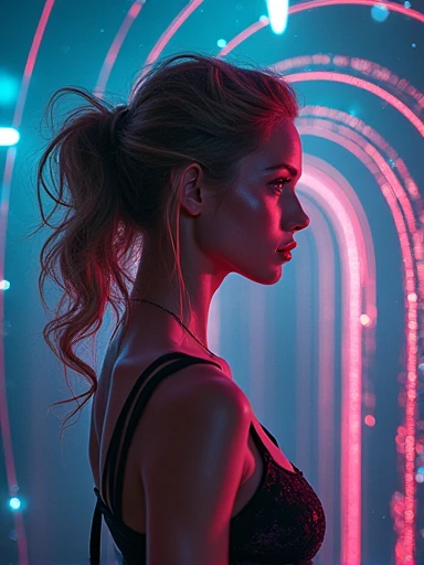 a surreal, abstract digital artwork of a an ultra hot gorgeous Swedish woman. Age 23. Voluptuous hourglass body.gorgeous face. Shining eyes. being exposed to Wi-Fi waves, full red lips. Smiling. cinematic lighting, dramatic atmosphere, psychedelic colors, glowing neon effects, intricate details, intricate patterns, highly detailed, 8k, photorealistic, award winning digital art, conceptual, surreal, dystopian, dark, moody, fantasy, science fiction, dramatic, cinematic, vibrant colors, neon lights, glowing energy, intricate textures, sharp focus