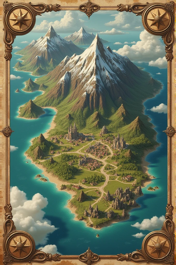 Medieval map, antique style, digital art style.