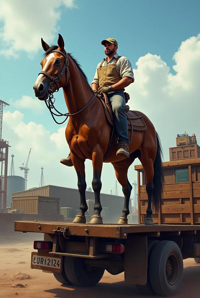 A worker on a horse on top of a truck
