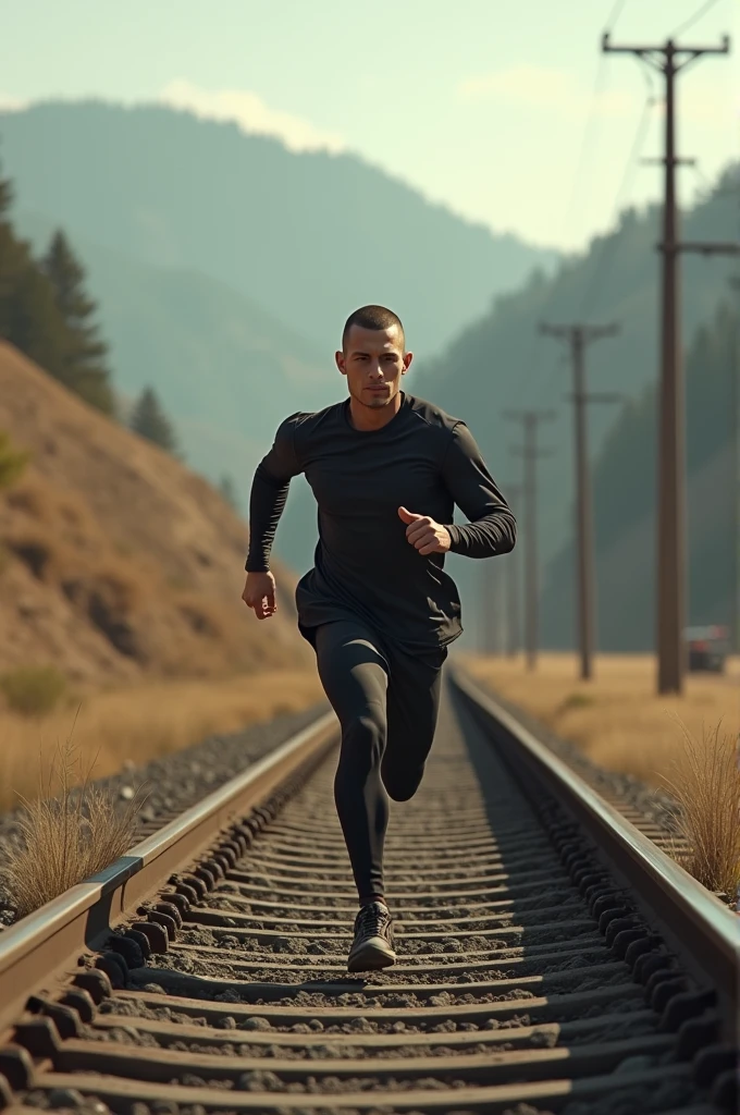 A men run in railway track buzz cut