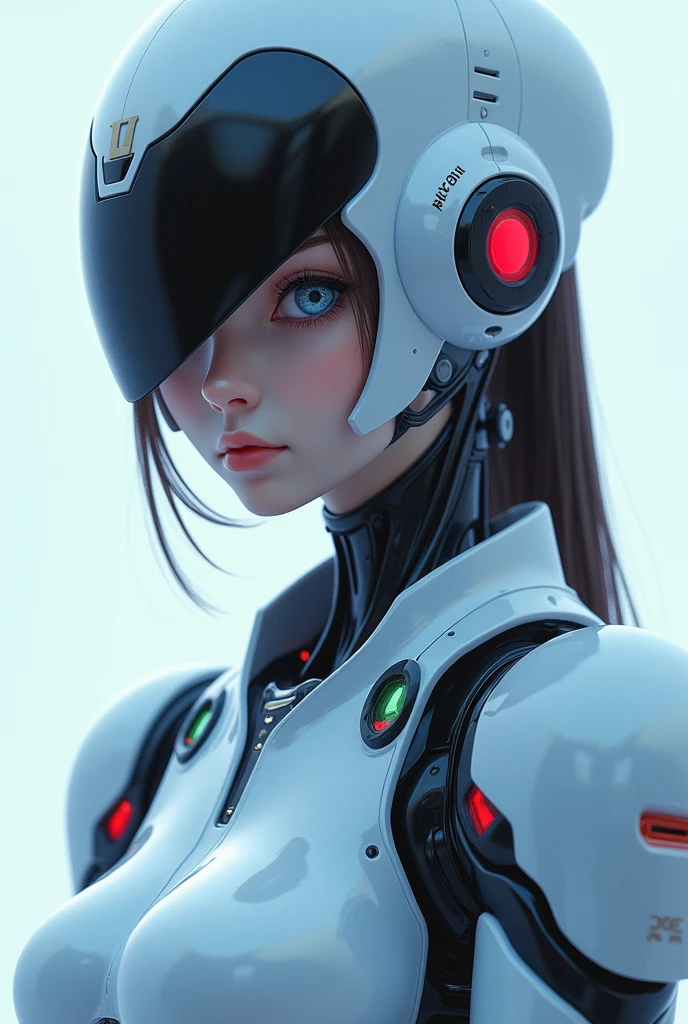 realistic,8k,professional camera angle,a close up of a woman in a white and blue suit, perfect android girl, perfect anime cyborg woman, cute cyborg girl, beutiful girl cyborg, cyborg - girl, gynoid cyborg body, cyborg girl, japanese cyborg, beutiful white girl cyborg, anime cyborg, perfect cyborg female, girl in mecha cyber armor, beautiful female android!, echo from overwatch