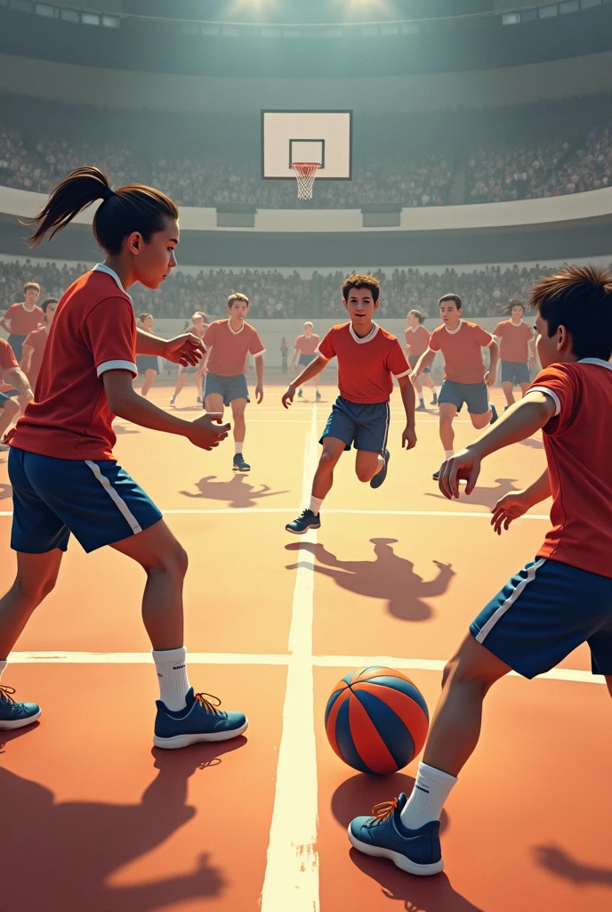 Create a dodgeball game where players kick to throw the ball, use only one ball and separate people into 2 teams that cannot cross the opponent&#39;s area

