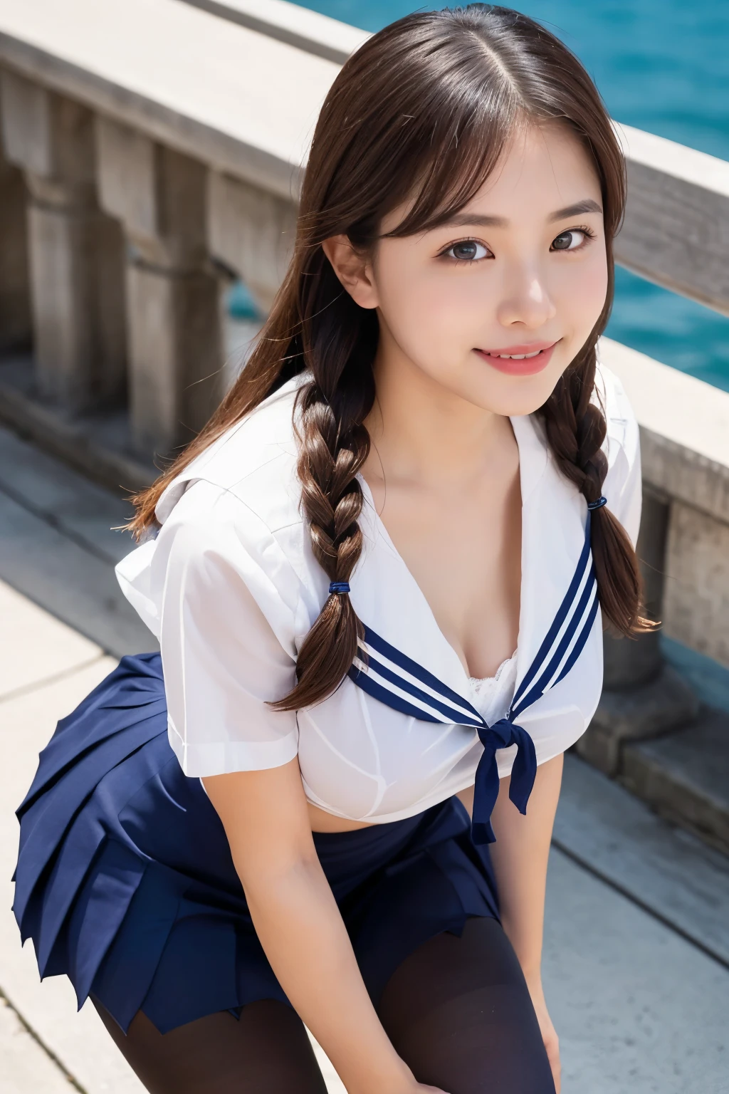 (masterpiece:1.2, Highest quality), (Realistic, photoRealistic:1.4), Beautiful illustrations, (Natural Side Lighting, Cinema Lighting), Beautiful thighs, Front view, 1 person, high school girl, , Perfect Face, Symmetrical cute face, Glowing Skin, Random color Sailor suit、
(Random Hairstyles、), Big eyes, long eyelashes chest), thin, expensive、
Beautiful Hair, Beautiful Face, Beautiful and beautiful eyes, Beautiful clavicle, Beautiful body, Beautiful breasts, Beautiful thighs, Beautiful legs, Beautiful fingers,
((High quality fabric, Sailor suit, Navy Pleated Skirt)),
(Beautiful views),Are standing, (smile, Excellent, Open your mouth), (((Super realistic pantyhose and panties))), ((Shooting from below, Shooting from the feet, Shooting from the ground)),