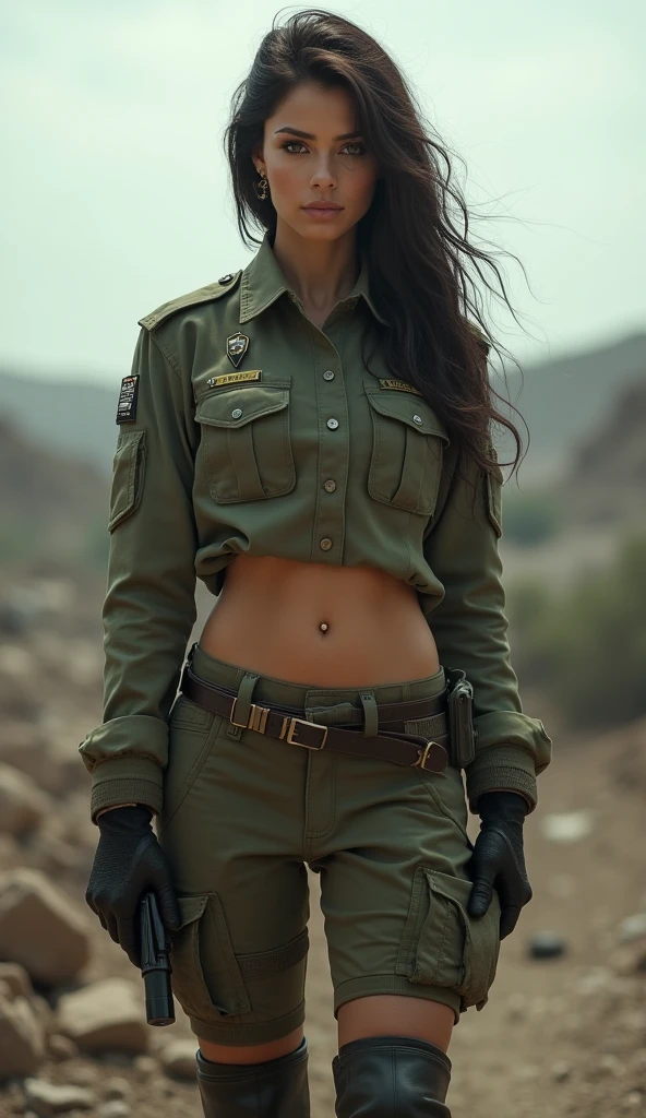 a sexy female soldier, wearing a soldier's uniform